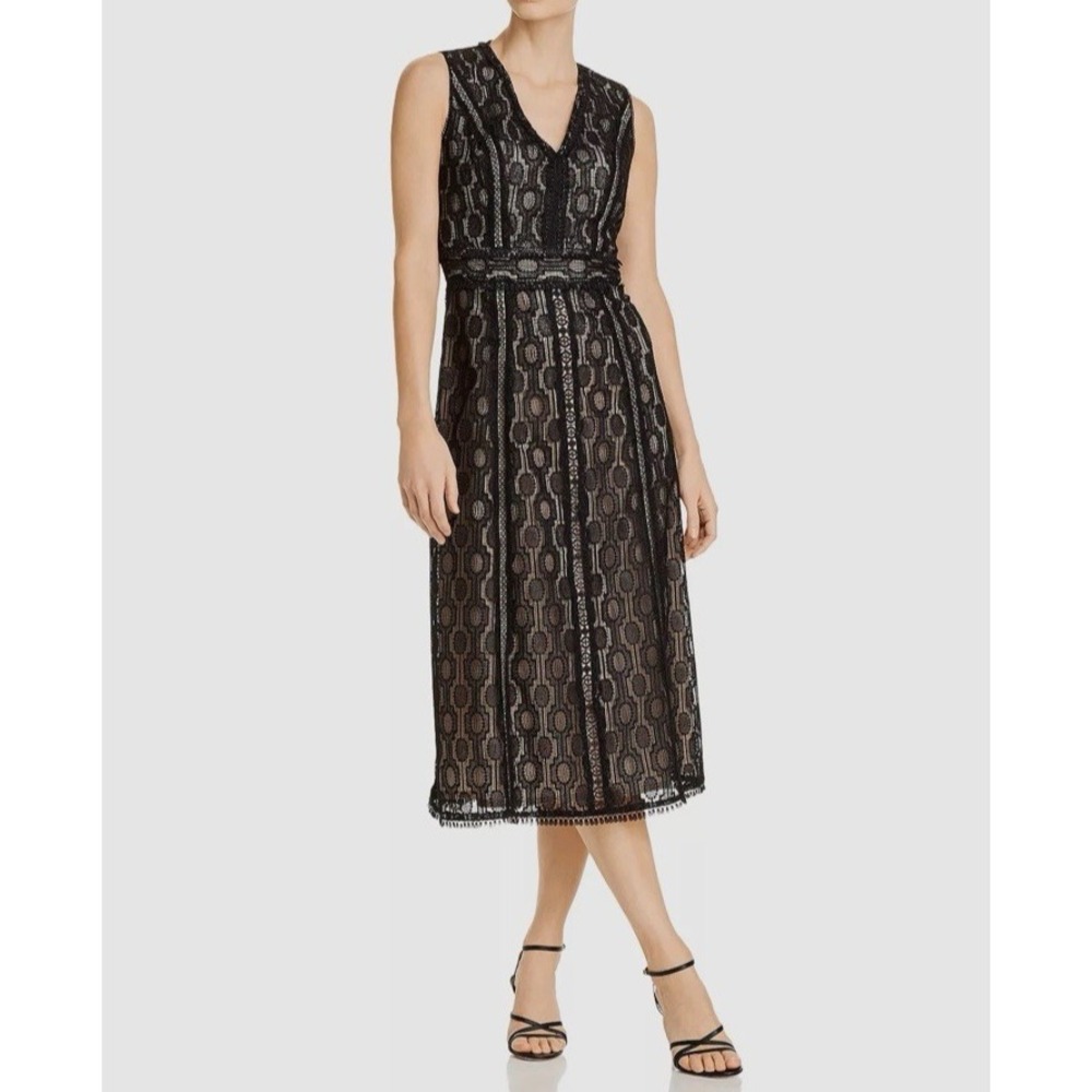 NWT Elie Tahari Black Pax Geometric Crochet Lace Shift Dress Size US 2 $1299